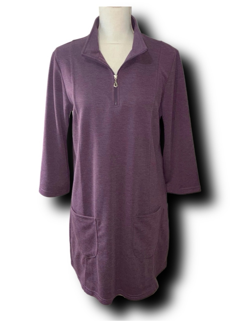Northstyle Women's Quarter Zip Ponte Knit Tunic Dress in Dusty Purple